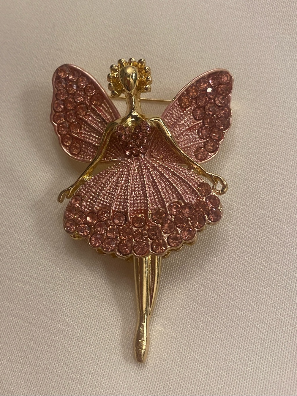 Brooch Ballerina Fairy Crystal Pink Brooch Gold Tone New